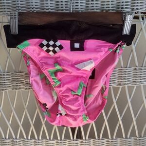 Vintage 80s Pink and Black Geometric Bikini Bottom High Waisted Punk Glam